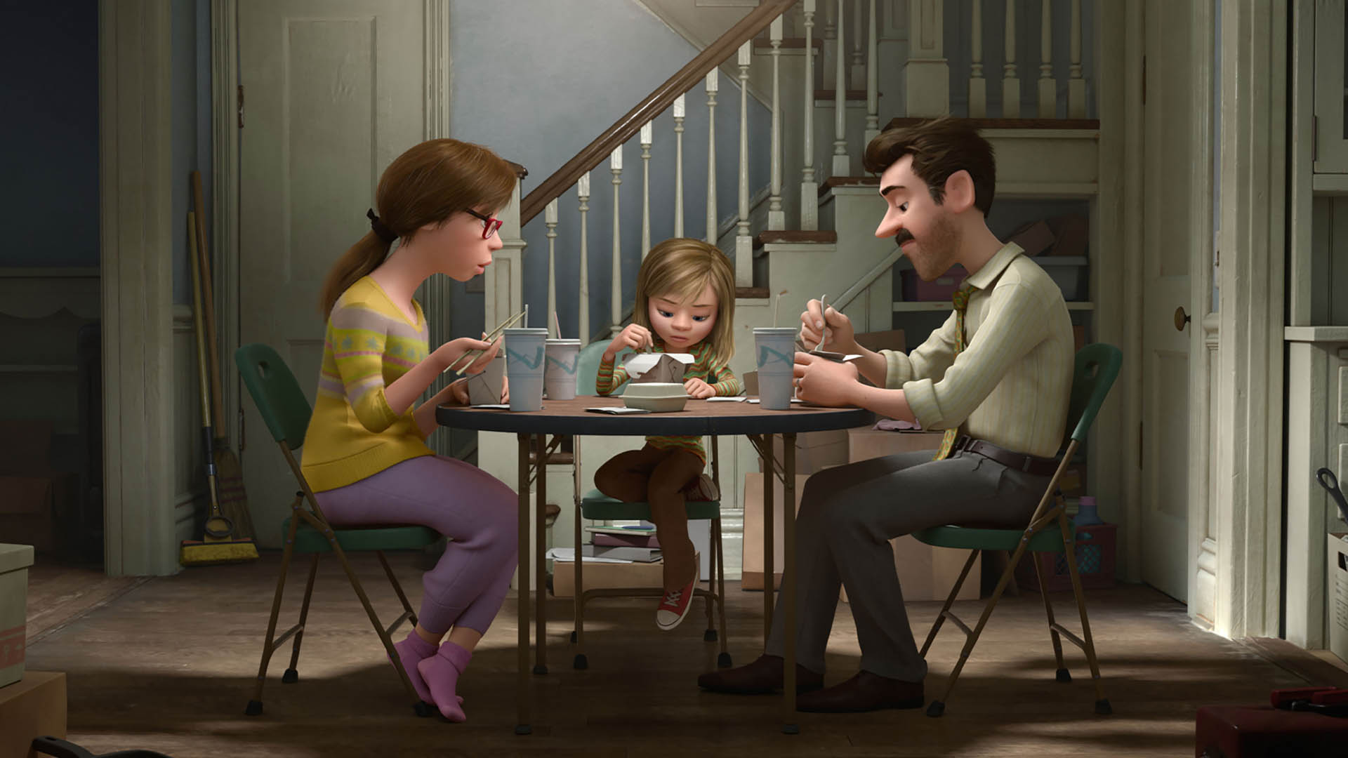 شخصیت رایلی و خانواده او سر میز غذاخوری در انیمیشن inside out